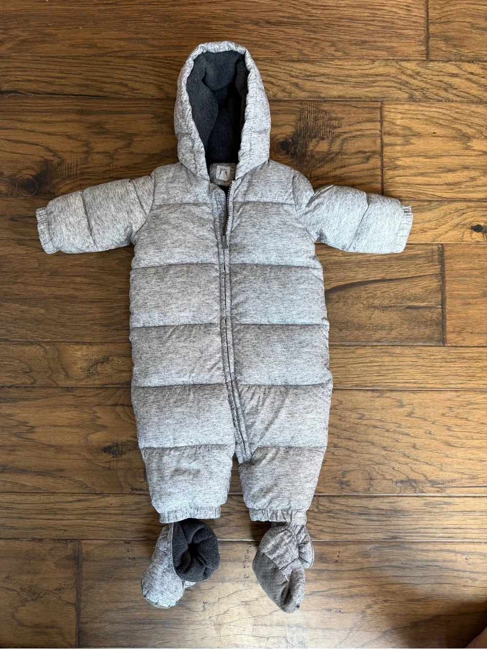 GAP Baby Heather Gray Hooded Puffer Footie One-Piece